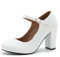MAIERNISI JESSI Women's Closed Toe Ankle Strap Block Heel Round Toe Chunky High Heel Mary Jane Pumps, Matte White, 12