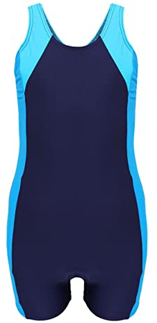 Aquarti Mädchen Badeanzug mit Bein Ringerrücken – Sport Badeanzug Mädchen mit Bein und Racerback, Chlorresistent, Farbe: Dunkelblau/Türkis/Himmelblau, Größe: 164