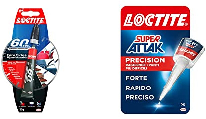 Loctite 60 Secondi Colla Universale, adesivo forte per riparazioni domestiche che incolla in 60 secondi & Precision, Colla liquida trasparente con beccuccio extra lungo
