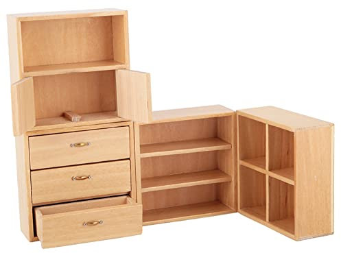 SPYMINNPOO Puppenhaus-Holzschrank, 1:12 Mini-Holzschrank, Möbel, Wohnzimmer, Schlafzimmer, Schrankeinheit für Puppenhaus(Holzfarbe)