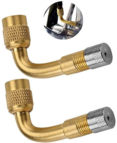 2Pcs Tire Valve Extension 90 Degree Motorcycle Valve Extension Brass Adaptor Valve Stem Adapter Bike Adapter Set for Passenger Cars Stroller Bicycles Motorcycles Trailers