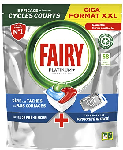 Fairy Platinum Plus Tablettes Lave-Vaisselle All In One, Brise Fraîche Aux Herbes, 58 Capsules, Nettoyage Optimal Pour Une Vaisselle Propre Comme Neuve, Redonne De L’Éclat Et Prévient Le Calcaire