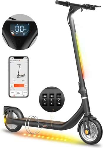 Atomi Trottinette électrique pour Adulte, Moteur 650 W, autonomie 40 km, pneus Anti-perçage de 9 Pouces, Trottinette électrique avec flèches, Trottinette Pliante avec antivol et lumière colorée