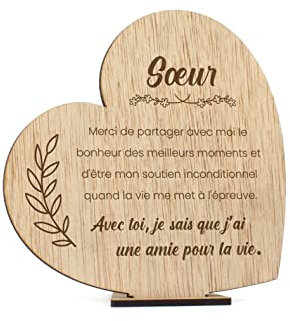 CONTRAXT Carte Soeur en bois. Cadeau original Carte d'anniversaire voeux en bois pour soeur