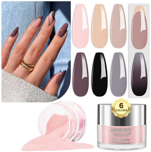 Lavender Violets 14g x 6 colours Dip Powder French Nail Art Light Pink Coffee Nude Grey Black All Season Warm Colour Manicure Dipping Nail Powder Large Capacity DIY Salon Design J210