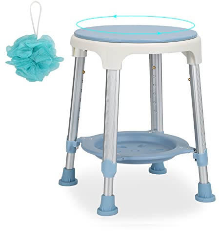Izrielar Duschhocker, Badhocker Höhenverstellbar, 360°Drehbarer, Tragfähigkeit bis 150KG, Duschstuhl Duschhilfe Duschsitz Badsitz für Senioren & Schwangere, Blau und Weiß