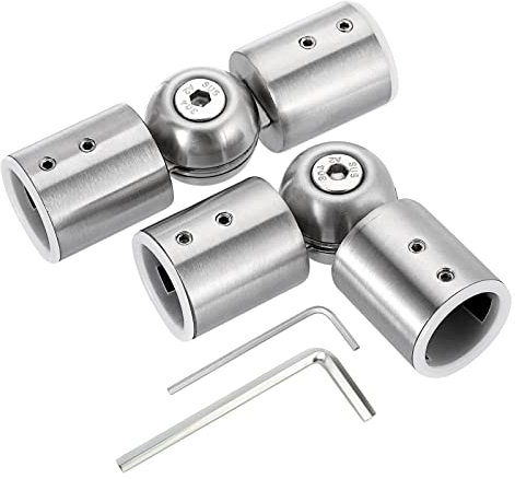 BTSKY Edelstahl-Winkelverbinder für Erkerfenster-Gardinenstange, verstellbar von 90 Grad bis 180 Grad, Eckverbinder für 25 mm Gardinenstangen, silberfarben, 2 Stück