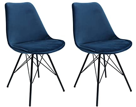 Kick Collection 2er Set Esszimmerstühl Velvet - Samt - Dunkelblau - Modern und Hochwertig - Samtstoff und Metall - Erhältlich in vielen Farben