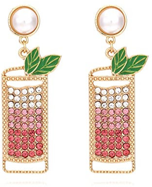 Creative Champagne Wine Glass Dangle Earrings Shining Crystal Rhinestone Pearl Beads Wine Bottle Earrings for Women Girls Jewelry, Metal, alloy