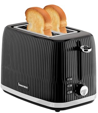 Innoteck Kitchen Pro 2 Slice Toaster - Black Ridged Textured Body and Stainless-Steel Mechanism - 7 browning controls Including Defrost, Reheat & Cancel Functions - Making the Toast Quickly & Evenly