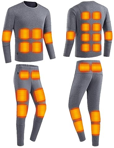 VLOBAOM Men's Heated Thermal Underwear Set, Fleece Lined Top and Long Johns (Without Battery),XL,Grey