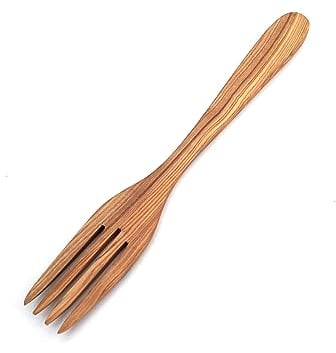 Tenedor para servir con 4 puntas, 30 cm, plano, de madera de olivo