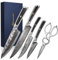 Sunnecko Damastmesser Set 5-teilig - Küchenmesser Set Messer Set - Damast Messer Scheren Kochmesser Profi Messerset Damaszener Stahl Küchenmesser,Geschenk für Köche