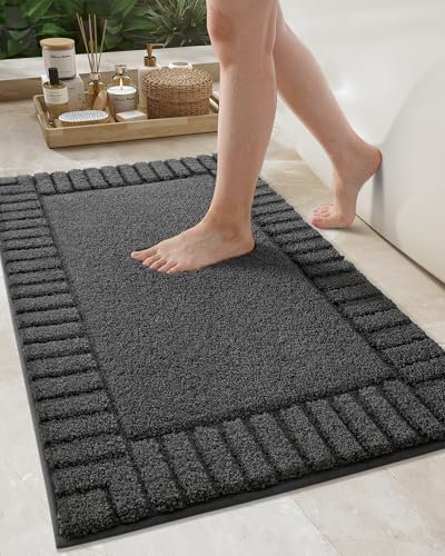 COLOR&GEOMETRY Kleine Badteppiche rutschfest Waschbar- 40 x 60 cm Absorbierende Badvorleger Weiche Badezimmerteppich, Dunkelgrau Badematte für Badezimmerboden, Dusche, Badewanne, Waschküche