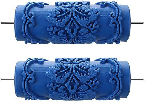 JUFUM 2x Farbroller mit dekorativen Motiven für Maschinenblumen blau 15cm