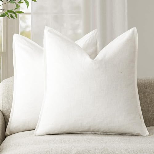 Foindtower 2er Set Kissenbezüge Dekorative Neutral Leinen Solide Boho Kissenbezug Farmhouse AWeiches Akzentkissenbezug für Stuhl Couch Sofa Schlafzimmer Wohnzimmer Dekokissen 50x50 cm Creme Weiß