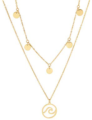 MENDOZZA Pure Damen Hals-Kette Wellen Anhänger Edelstahl Collier 18 Karat Damen-Schmuck 5 Coin Wave 46 cm Gold