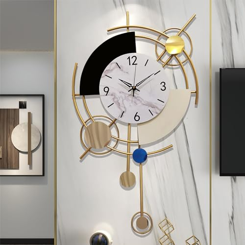 GERHWASH Große Wanduhr 70x42cm Geräuschlos - Modernes Design mit Römischen Ziffern, Schwarz-Gold - Premium Dekoration für Wohnzimmer, Schlafzimmer & Esszimmer Uhr Wand
