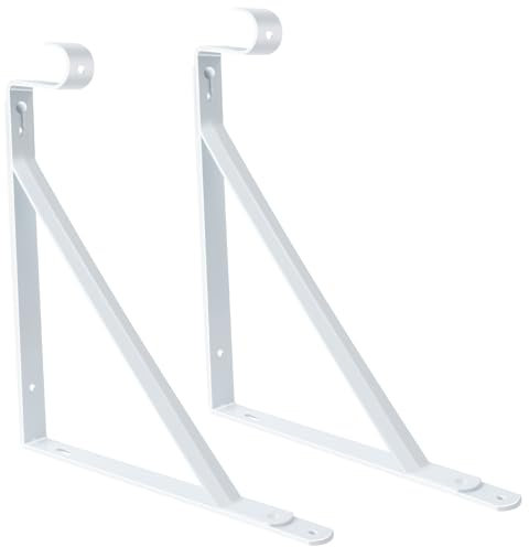 Regalhalterungen mit Schrankstangenhalter, 28 x 26 cm, robuste Schrankstangenhalterung, weiß, Schrankstützen, Hängestangenhalter, Wandmontage, Regalhaken zum Aufhängen von Regalen und Stangen, 2 Stück