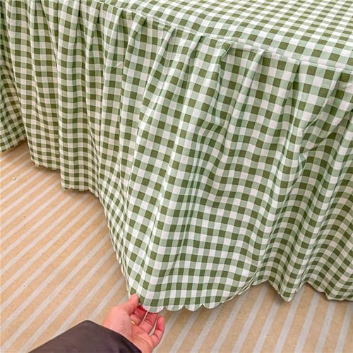 Odot Cache-Sommiers Jupe de Lit, Style Simple Cache Sommier Jupe de Lit a Volant Draps Housses Élastique Drap Housse pour Matelas Epais, Facile a Mettre Enlever (180x200cm,Gingham Vert)