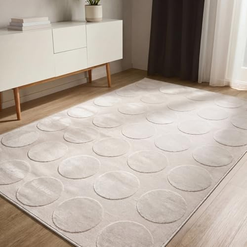 benuta Basic Teppich Claire - Creme 140x200 cm - Minimalistischer Wohnzimmerteppich im Geometrischen Retro-Stil - Pflegeleicht - Fußbodenheizung Geeignet