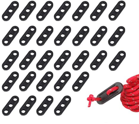 DHWEKU 30 PCS Tendeur de Corde 3 Trous Tendeur de Cordeau, Tendeur de Corde Camping Noir, Corde Boucle Ajusteur, Tendeur de Corde Cliquet Camping pour Tente Bâche Randonnée Camping