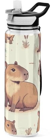 Capybara Friends Water Bottle with Straw 1 Litre Sports Bottle Tritan BPA Free Clear Drinking Bottle for Adults Outdoor School Gym Travel
