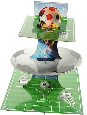 VICASKY 2pcs Football Cake Stand Tall Cake Stand Decorative Dessert Holder Sports Party Supplies 3 Tier Cake Stand Cake Stands Round Dessert Stand Soccer Decorations for Party Cakes Paper