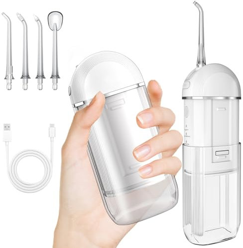 Jet Dentaire Hydropulseur portable: Hydropulseur Dentaire Réservoir d'eau rétractable Mini Voyage Jet Dentaire Hydropulseur, 3 Modes et 4 Buses - USB Chargé et IPX7 Etanche, Blanc