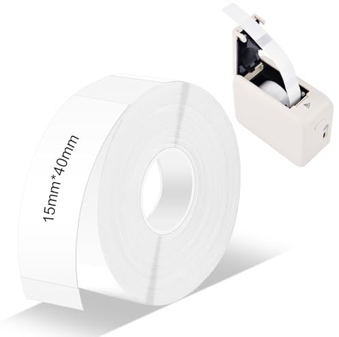 OFFCUP Etichette Adesive Termiche, 15 * 40mm Misura Continuativa di Carte di Stampa, 180 Pcs Nastro per Etichette, Compatibile con P11&P12 Etichettatrice, Per la Casa, i Vasi da Cucina(Bianco)
