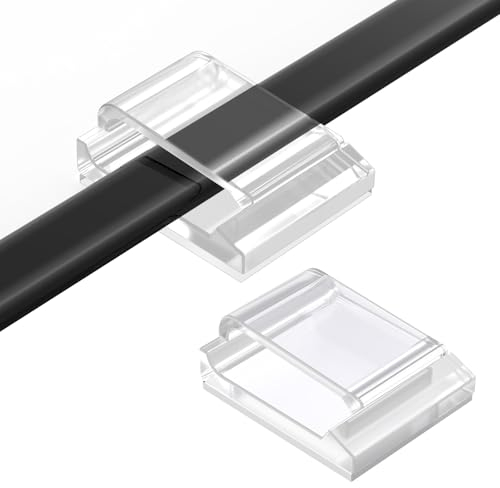 AGPTEK 60 Stück Kabelclips, selbstklebend, verstellbar, Premium-Acrylkabel, zur Aufbewahrung von elektrischen Drähten, Kabelbinder, für Organizer Büro/PC/Ladegerät/Lampe/Led Strip, Transparent