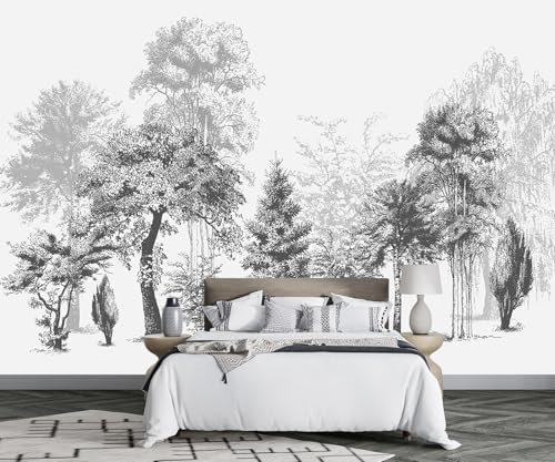Papier Peint Panoramique Noir Et Blanc Arbre Simple Tapisserie Peinture Murale Papier Peint 3D Fresque Salon Chambre -MIWEI Wallpaper-127-330cmx245cm