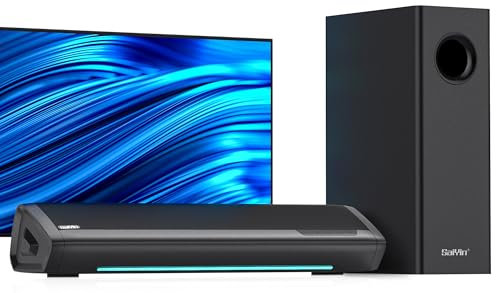 Saiyin TV Soundbar mit Subwoofer, 17-Zoll Soundbar für TV Geräte, 2.1ch Surround Sound System mit Einstellbarem Bass, Lautstärkeanzeige und Bluetooth/Optical/AUX Eingang für TV, PC, Projektor