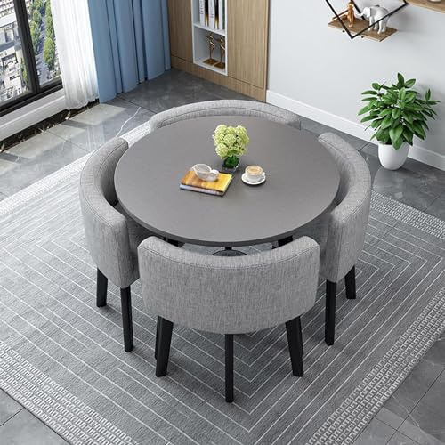 WNRLL Runde/quadratische Esstisch mit Stühlen, moderner Konferenztisch und 4 Stühle, Empfangstisch und Stuhl Kombination, Holz Küchentisch für 4 für Wohnzimmer Esszimmer,1,80cm