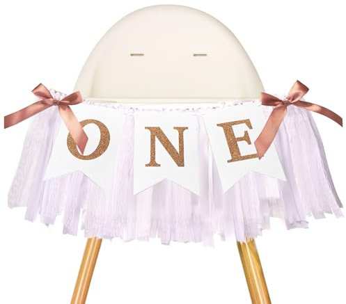 G2PLUS One Hochstuhl Banner, Hochstuhl Banner 1. Geburtstag Mädchen, One Hochstuhl Girlande Weiß, Hochstuhl Girlande mit Schleife für Mädchen 1 Jahr Geburtstag