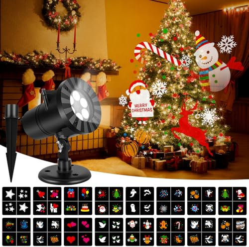 Projektor Weihnachten Aussen, Halloween Lichter Projektor mit 16 Folien, IP65 Wasserdicht LED Projektionslampe für Weihnachten, Halloween, Outdoor Indoor Dekorationen, Klub Party