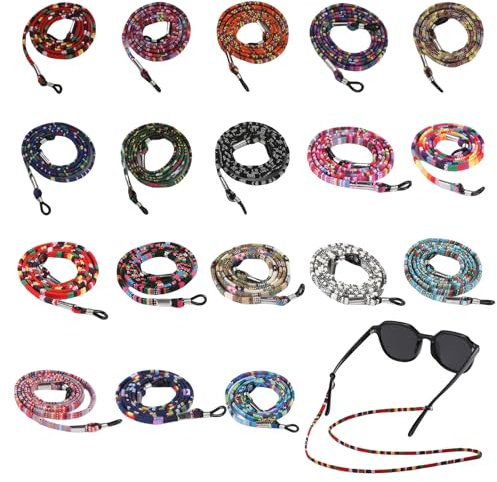 18Pcs Reading Glasses Cords Chain, 5mm width Colorful Sunglasses String Eyeglasses Strap, Adjustable Nylon Non-Slip Spectacles Strap Glasses, Ethnic Style Spectacles Cord Glasses Chain for Women Men