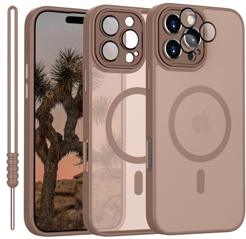 YUANDMI für iPhone 16 Pro Hülle kompatibel mit MagSafe, Hanyhülle für iPhone 16 Pro Magnetisch Dünn Matte Touch Kameraschutz, Anti-Gelb rutschfest Kratzfest Schutz Stoßfest Hülle Braun