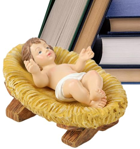 Jesuskind Figur | Weihnachten Baby Jesus und Krippe Set | Kind in einer Krippe | Weihnachtsfigur aus Harz | Religiöse Weihnachtsdekoration für Geburtstag
