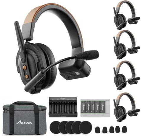 Accsoon Como SE Wireless Intercom Headset System, 2,4 GHz Vollduplex-Kommunikation, 1312ft/400m Reichweite, Externe Antenne, ENC, 30+ Stunden Akkulaufzeit, 1 PC-Host- und 4PC Remote-Headset