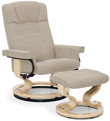 M MCombo Relaxsessel mit Hocker, 360° drehbarer Fernsehsessel mit Liegefunktion, bis 120 Kg belastbarer TV-Sessel, moderner Ruhesessel für Wohnzimmer, 9019 (Stoff, Beige)