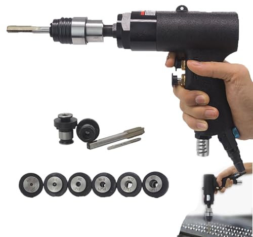 ANGDI Máquina roscadora neumática de Mano, Herramienta de roscado de Taladro neumático reciclable con 6 Mandriles (M3-M12), 850 PRM, Entrada de Aire: 1/4, Adecuada para Acero/Aluminio