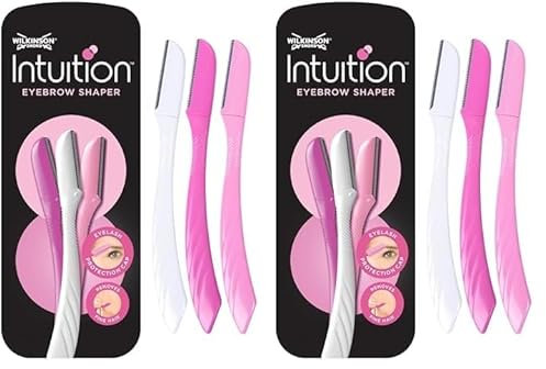 Wilkinson Sword - Intuition Augenbrauenformer für Frauen, 3 Rasierer, Gesichtshaarentferner und -trimmer, Peeling-Dermaplaning-Tool (Packung mit 2)