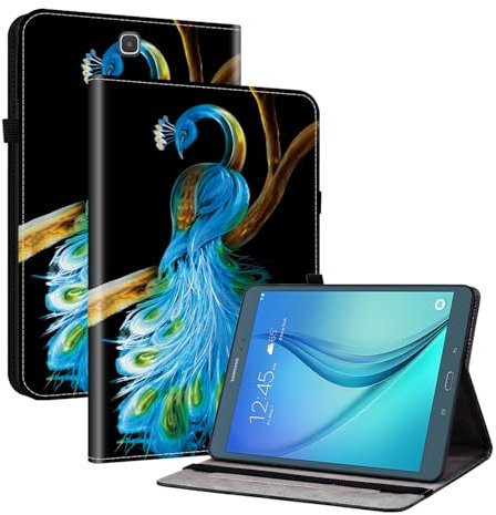 TEDTIKJT Custodia per Tablet Samsung Galaxy Tab A 9.7 Pollici SM-T550 T555 Custodia PU Pelle Folio Supporto Protezione Tablet Cover per Samsung Galaxy Tab A 9.7 Custodie,Peacock Blu