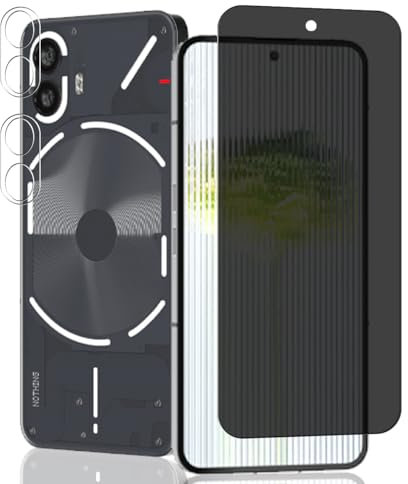 Jaavkkma 1 Pieza Protector Pantalla Privacidad para Nothing Phone 2 Cristal Templado + 2 Piezas Protector Cámara, 9H/Anti Espía, Película Protectora para Nothing Phone 2 - Privacy Vidrio Templado