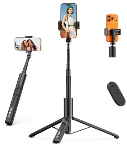 ULANZI SK27 Trípode para Móvil 154 cm, Palo Selfie con Cabezal de Sujeción Oculto, Inclinación 200° & Tornillo de 1/4, Minitrípode Extensible con Mando a Distancia para iPhone/Samsung/Android