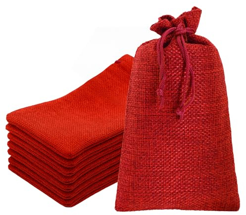 Mandala Crafts 10X14 Inch Red Burlap Drawstring Gift Bags for Favors - 20 Large Linen Sacks Gift Pouches for Candy, Coffee, Jewelry, Wedding, and Party Supplies