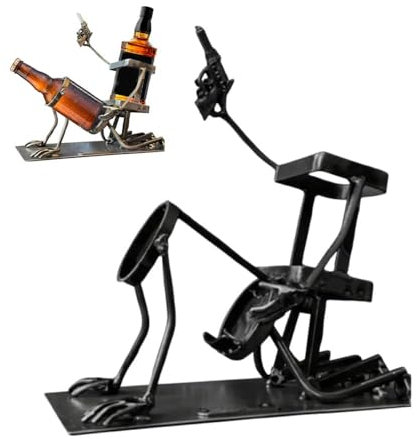 Supporto per bottiglie di vino e coca cola, divertente, in metallo, decorazione per whisky, birra, stile steampunk, decorazione per la casa, cucina, regalo per scherzi per adulti (nero)