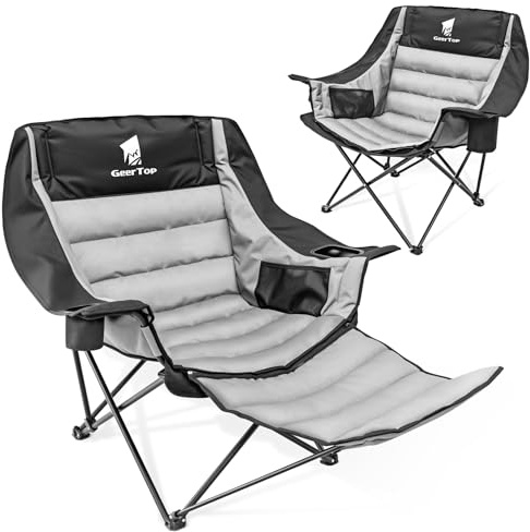 GEERTOP Campingstuhl mit Abnehmbar Fußstütze, Der Bequeme Großformat Camping Klappstuhl Faltbar mit Cup Holder, Extrem Robuste Konstruktion bis 200 kg Traglast für Camping, Garten, Strand