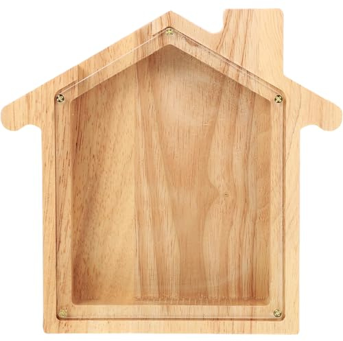 TOBBOMEY Holz spardose Haus Form Kreative Münzbox Transparent Robust Geschenk Dekorative Geldkassette Ohne Schadstoffe Für Jungen Mädchen Zimmerdeko